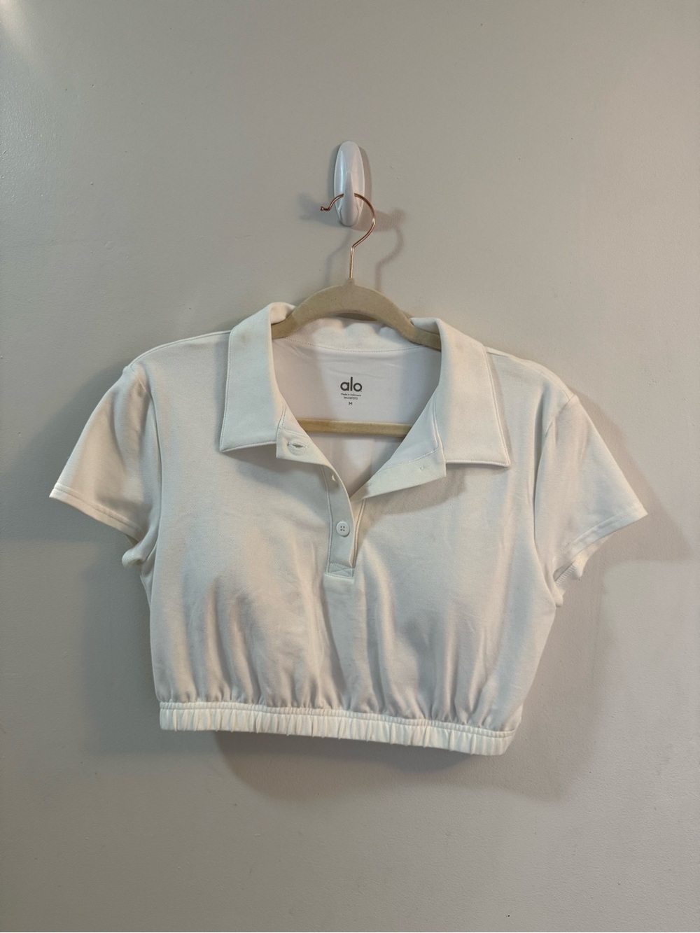 Alo White Cropped Prestige Polo Tee